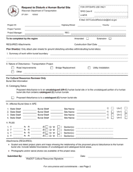 Document preview: Form DT2551 Request to Disturb a Human Burial Site - Wisconsin