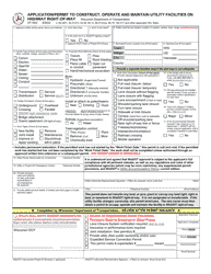 Form DT1553 Application/Permit to Construct, Operate and Maintain Utility Facilities on Highway Right-Of-Way - Wisconsin