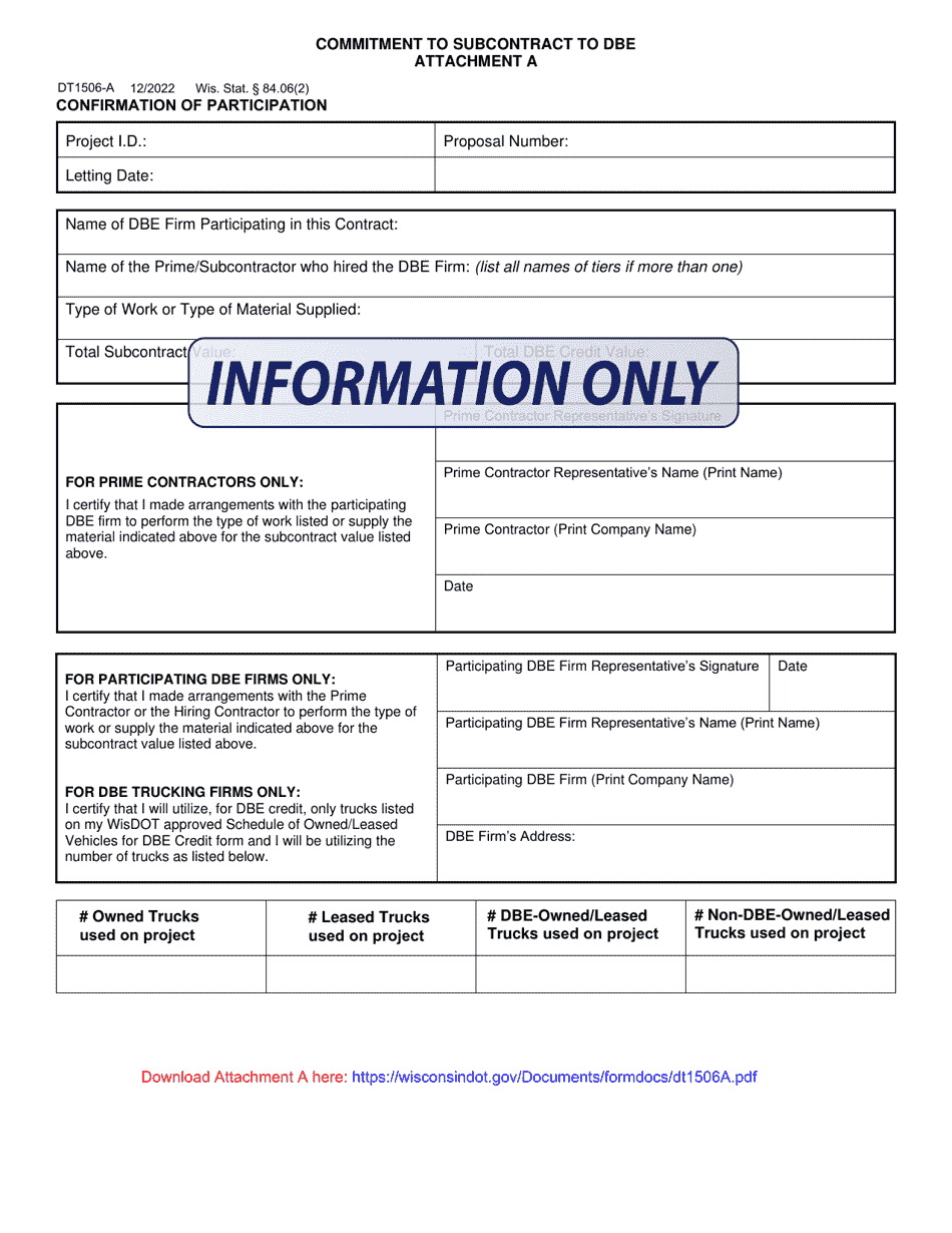 Form DT1506 Commitment to Subcontract to Dbe - Wisconsin, Page 3