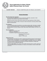 Document preview: Form AP-169 Texas Application for Motor Vehicle Seller-Financed Sales Tax Permit - Texas