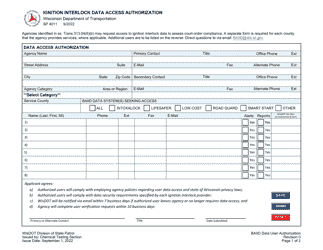Form SP4011 Ignition Interlock Data Access Authorization - Wisconsin