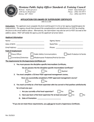 Application for Award of Supervisory Certificate - Montana