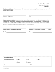 Application for Award of Supervisory Certificate - Montana, Page 2