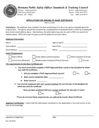 Document preview: Application for Award of Basic Certificate - Montana