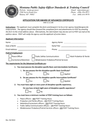 Document preview: Application for Award of Advanced Certificate - Montana
