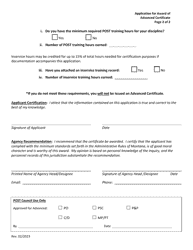 Application for Award of Advanced Certificate - Montana, Page 2