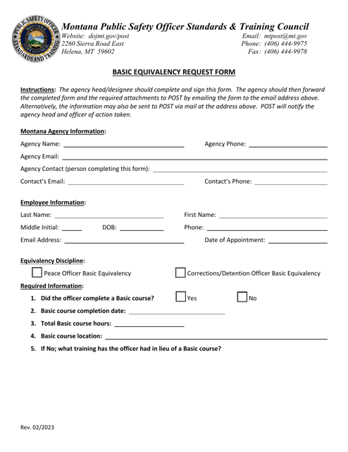 Asic Equivalency Request Form - Montana