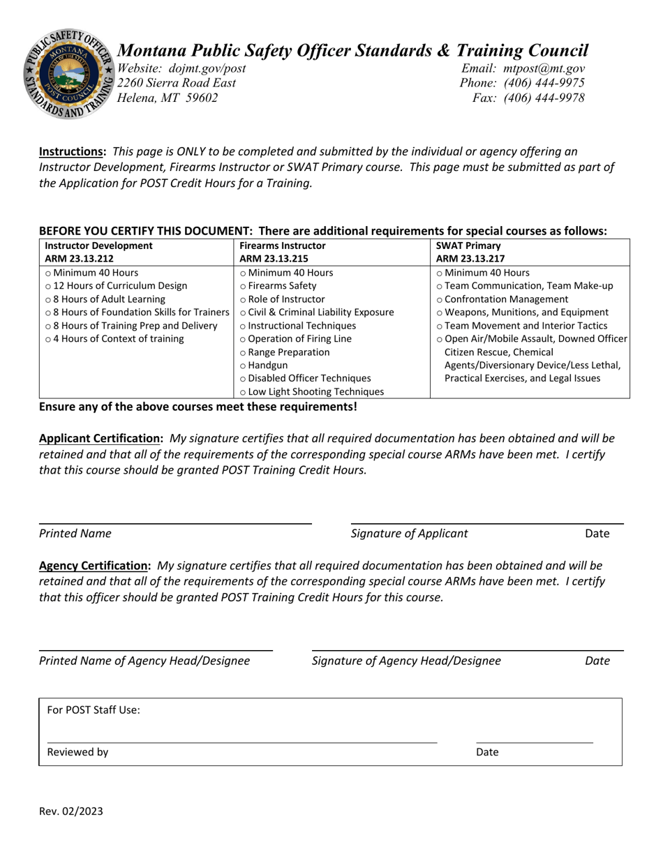 Application for Individuals Seeking Post Credit Hours for Online, out of State, and Other Courses - Montana, Page 3