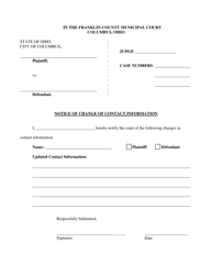 Document preview: Notice of Change of Contact Information - Franklin County, Ohio