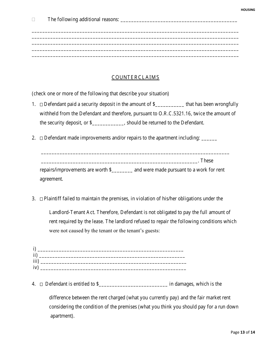 Franklin County Ohio Eviction Counterclaim Fill Out Sign Online And Download Pdf 8190