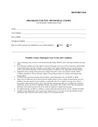 Document preview: Text Reminder Authorization Form - Franklin County, Ohio