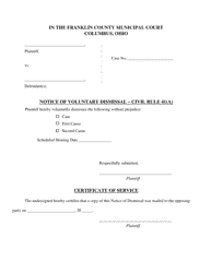 Document preview: Notice of Voluntary Dismissal - Civil Rule 41(A) - Franklin County, Ohio