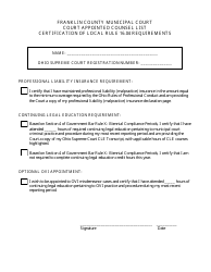 Document preview: Court Appointed Counsel List - Certification of Local Rule 16.04 Requirements - Franklin County, Ohio