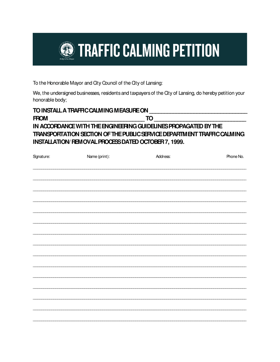 Traffic Calming Petition - City of Lansing, Michigan, Page 1