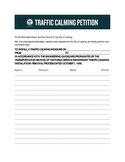 Traffic Calming Petition - City of Lansing, Michigan Download Pdf