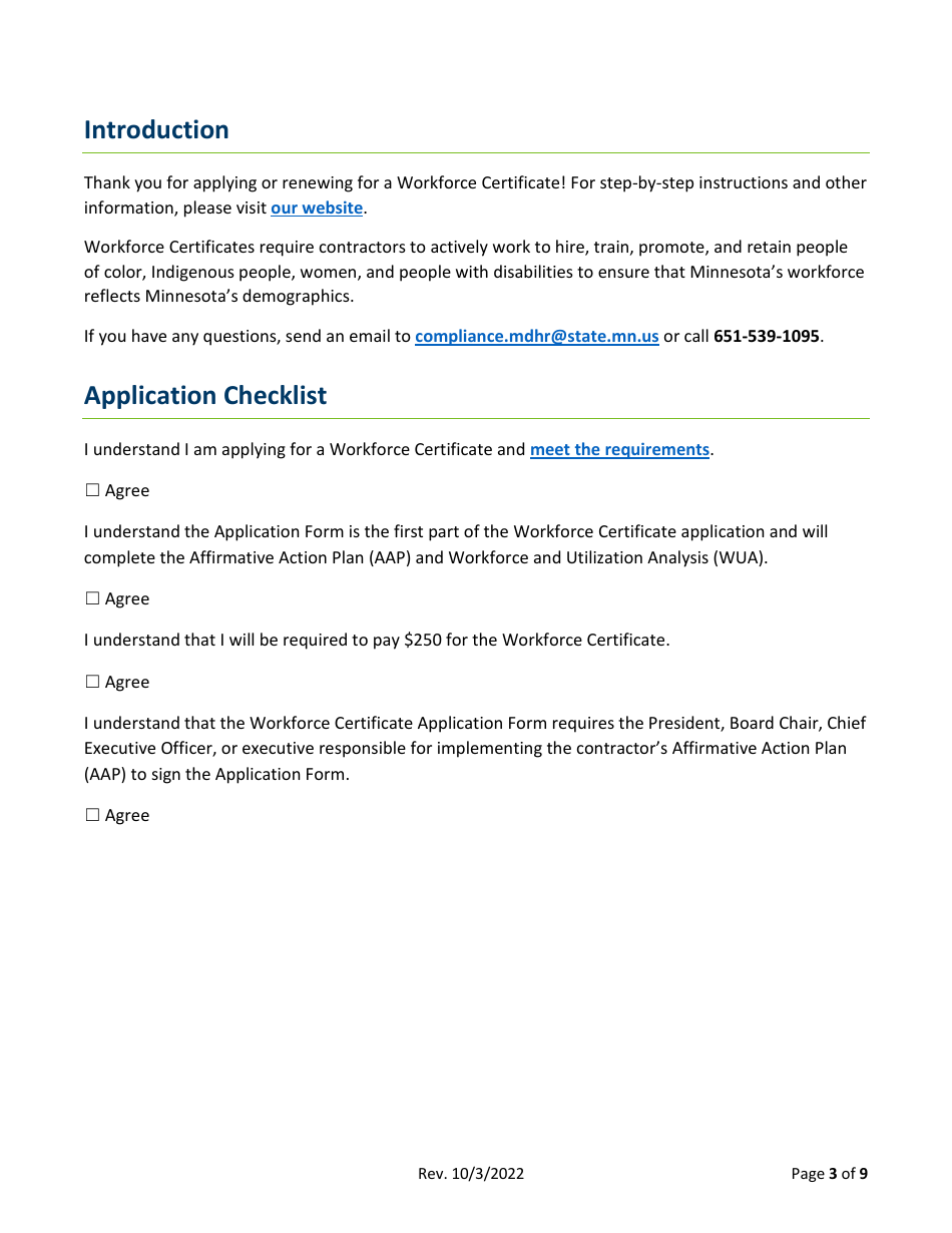 Workforce Certificate Application Form - Minnesota, Page 3