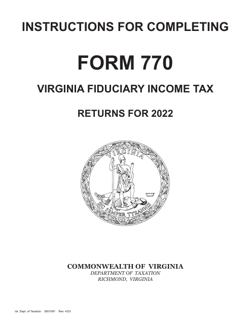 Instructions for Form 770 Virginia Fiduciary Income Tax Return - Virginia, 2022