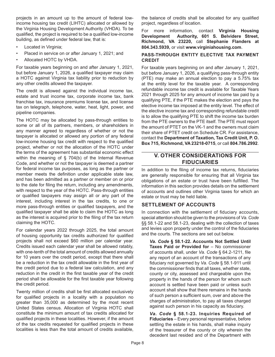 Instructions for Form 770 Virginia Fiduciary Income Tax Return - Virginia, Page 10