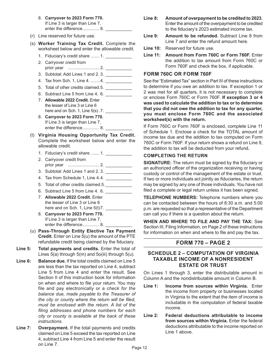 Instructions for Form 770 Virginia Fiduciary Income Tax Return - Virginia, Page 14