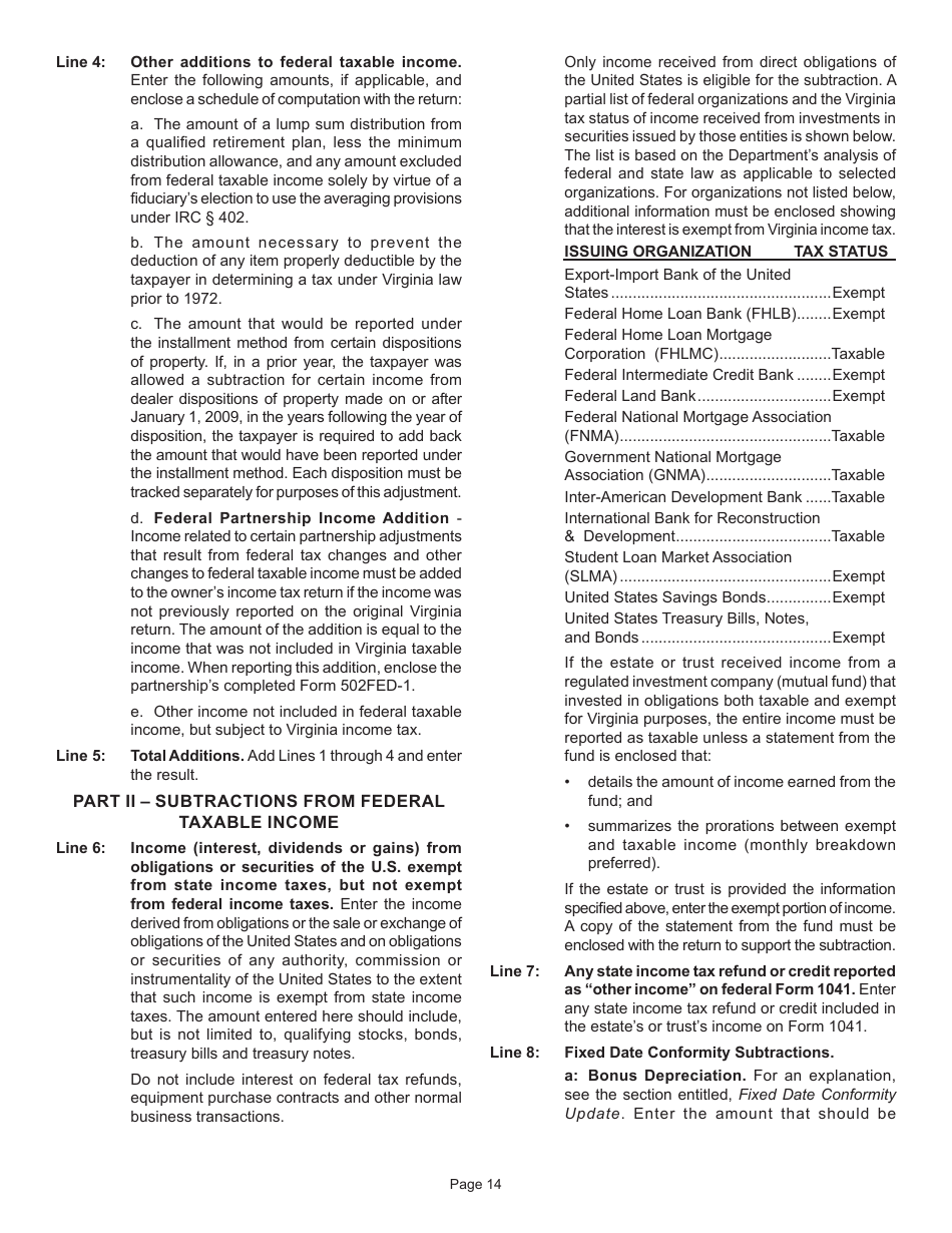 Instructions for Form 770 Virginia Fiduciary Income Tax Return - Virginia, Page 16