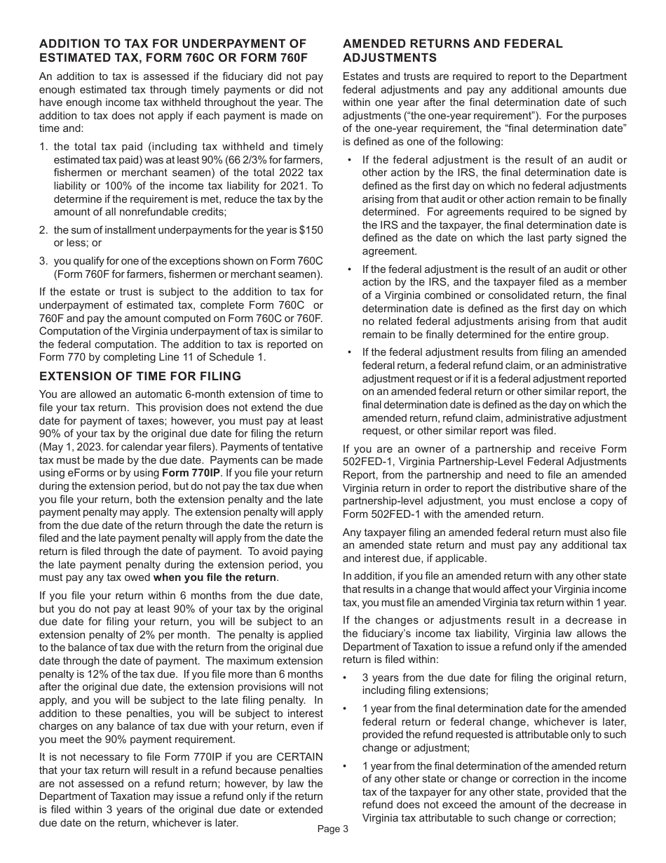 Instructions for Form 770 Virginia Fiduciary Income Tax Return - Virginia, Page 5