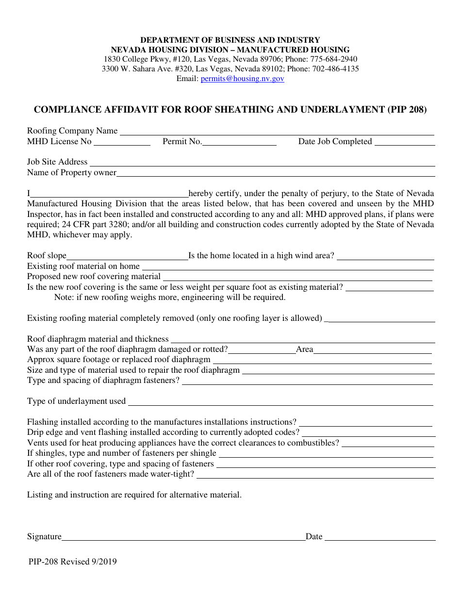 Form PIP-208 - Fill Out, Sign Online and Download Fillable PDF, Nevada ...