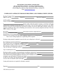 Form PIP-208 Compliance Affidavit for Roof Sheathing and Underlayment - Nevada