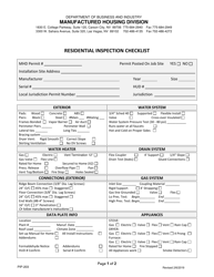 Form PIP-203 Residential Inspection Checklist - Nevada
