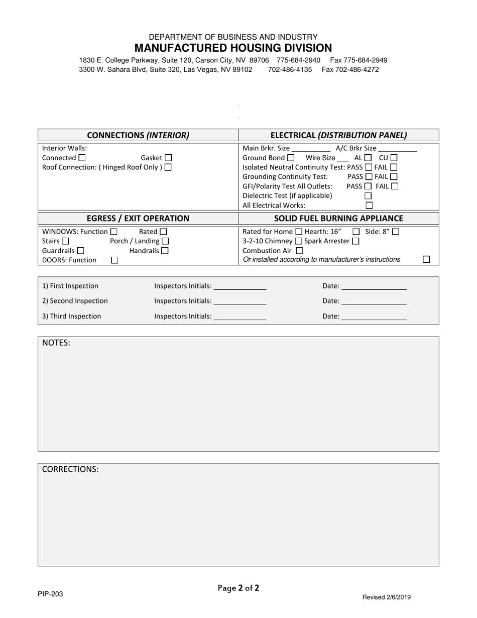 Form PIP-203 Residential Inspection Checklist - Nevada, Page 2