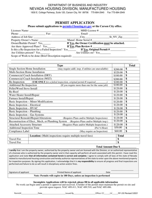 Form PIP-200 Permit Application - Nevada
