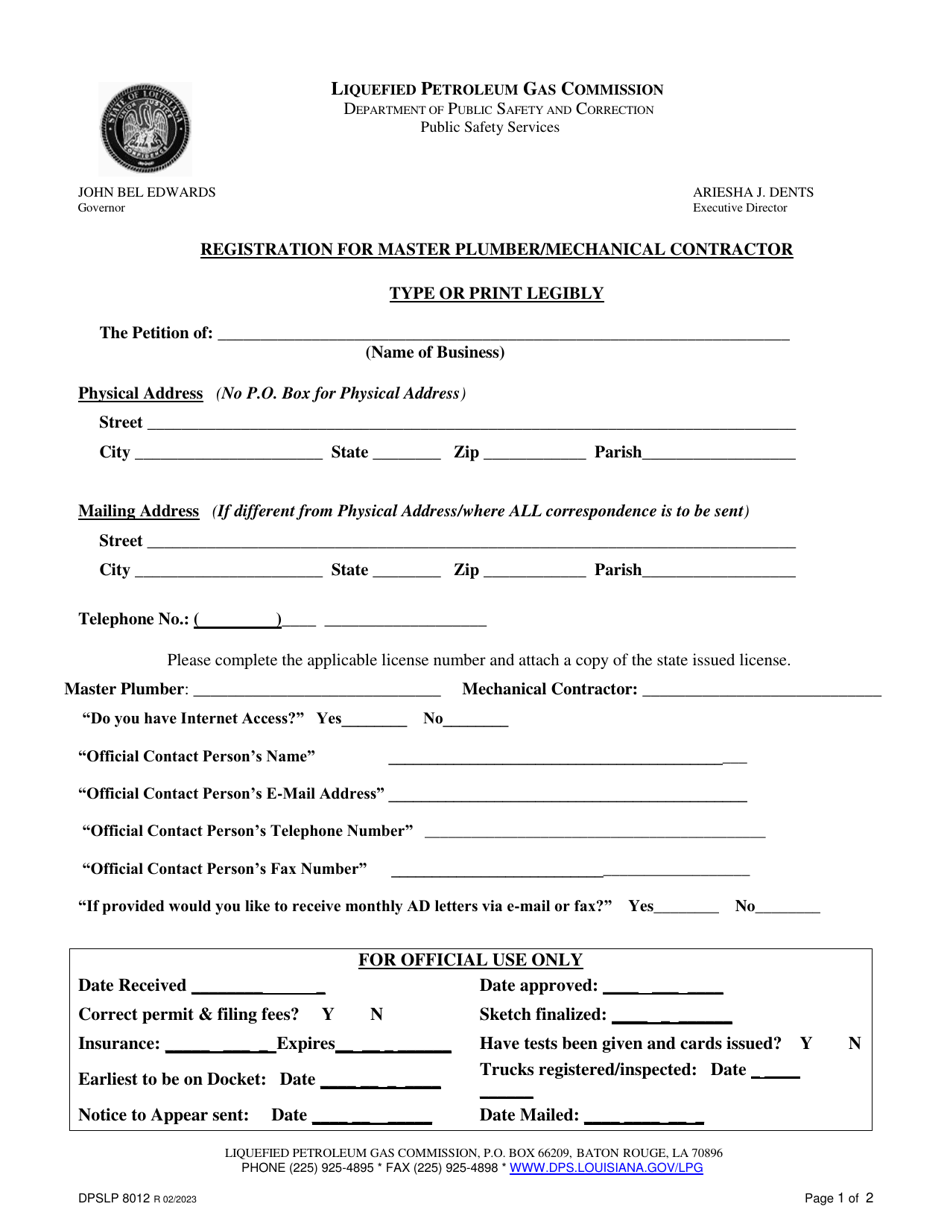 Form DPSLP8012 Download Printable PDF or Fill Online Registration for ...