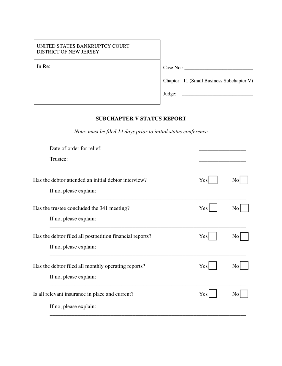 New Jersey Subchapter V Status Report Fill Out, Sign Online and