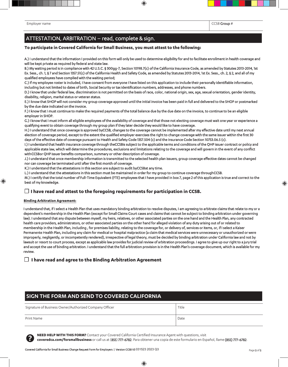 Change Request Form for Employers - California, Page 5