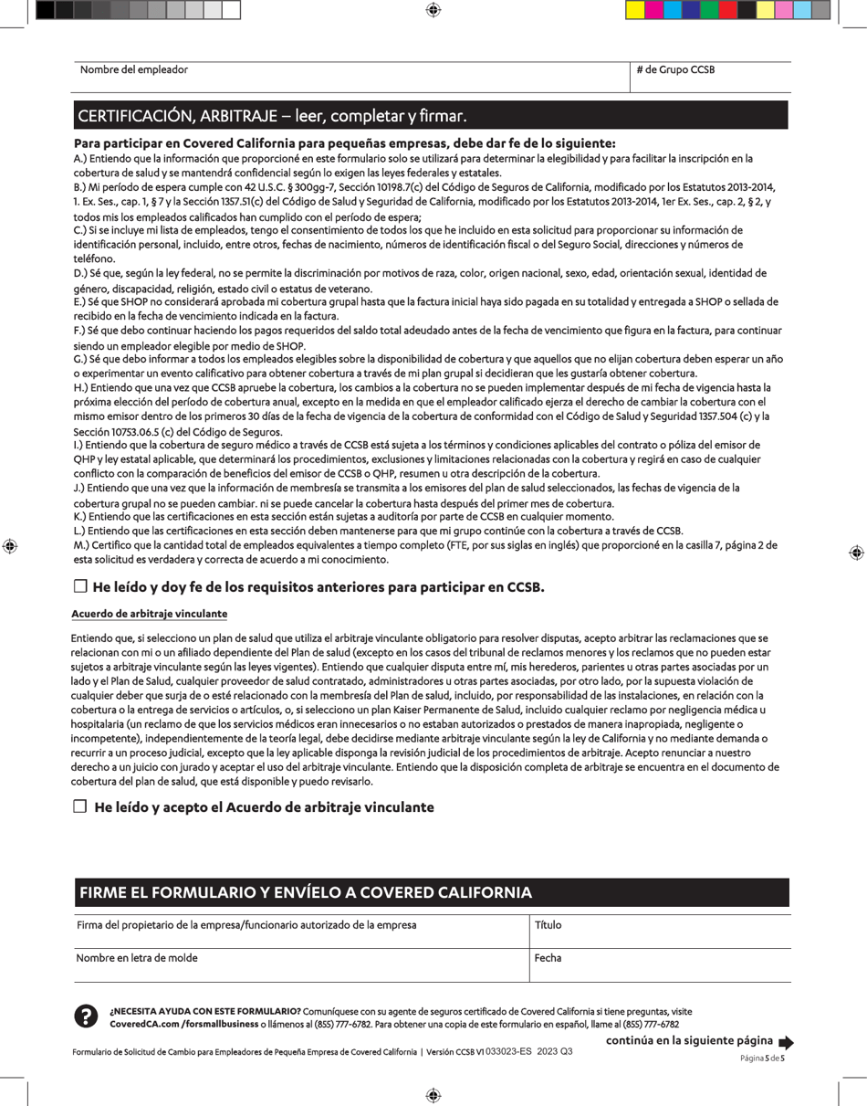Formulario De Solicitud Para Empleadores - California (Spanish), Page 5