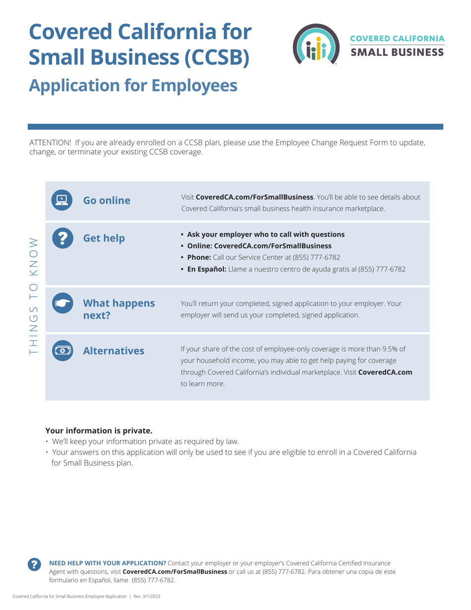 Application for Employees - California, Page 1