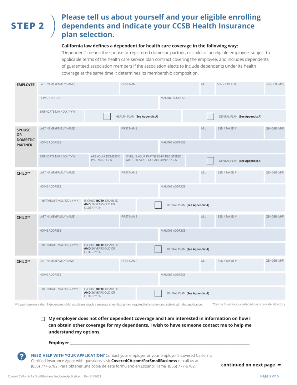 Application for Employees - California, Page 3