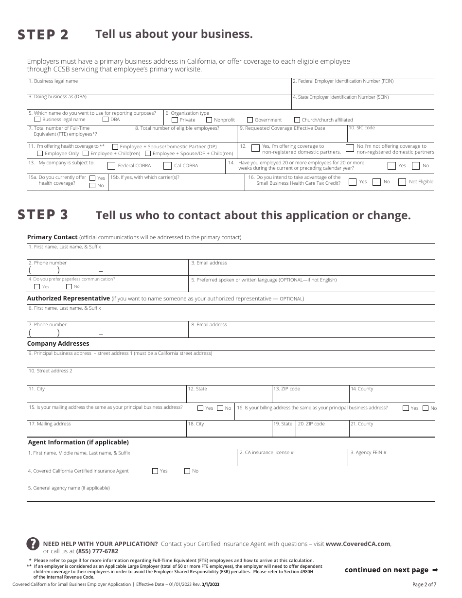 Covered California for Small Business (Ccsb) Enrollment Application for Employers - California, Page 3