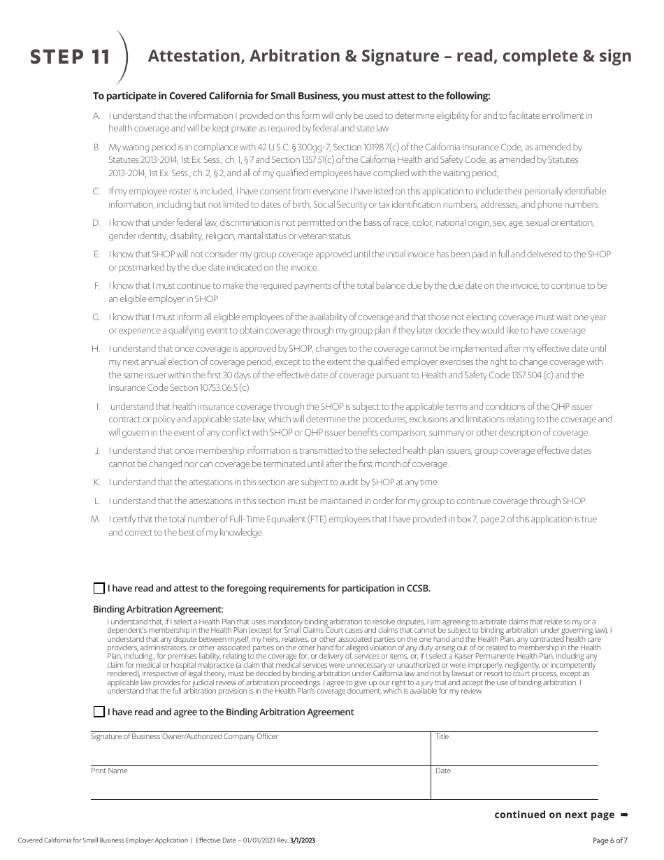 Covered California for Small Business (Ccsb) Enrollment Application for Employers - California, Page 7