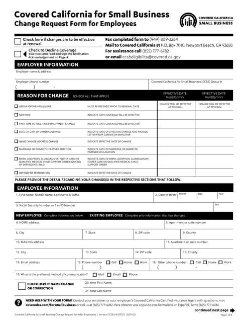 Change Request Form for Employees - California, 2023
