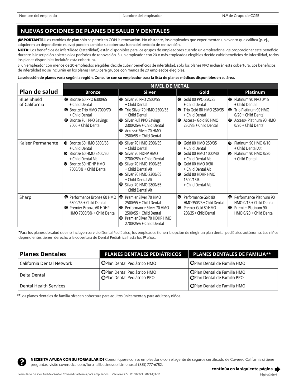 Formulario De Solicitud De Cambio Para Los Empleados - California (Spanish), Page 3