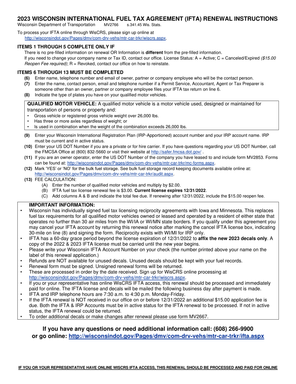 Form MV2766 Download Fillable PDF Or Fill Online Wisconsin ...