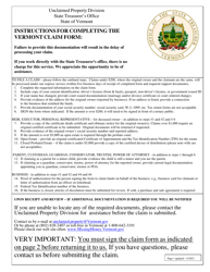Claim to State of Vermont Property Presumed Unclaimed - Vermont