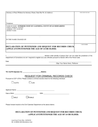 Document preview: Form SB-13-00050-360 Declaration of Petitioner and Request for Records Check (Applicant/Petitioner the Age of 14 or Older) - San Bernardino County, California