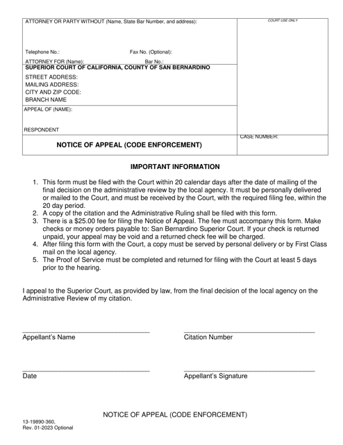 Form 13-19890-360 Notice of Appeal (Code Enforcement) - County of San Bernardino, California