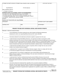 Document preview: Form 13-20150-360 Request for Military Diversion; Advisal and Waiver of Rights - County of San Bernardino, California