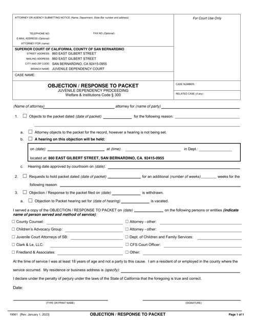 Form 19561 Objection/Response to Packet (Dependency) - County of San Bernardino, California