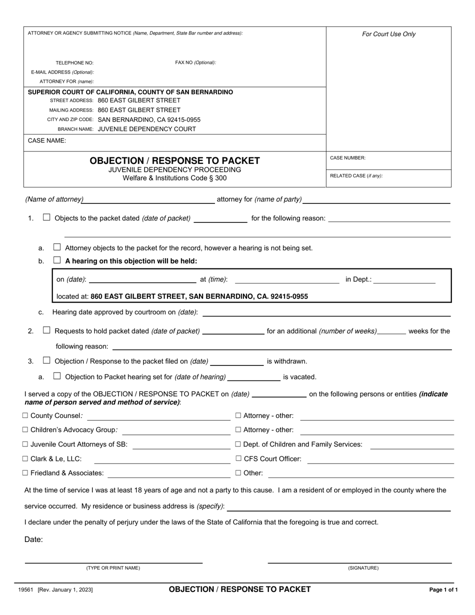 Form 19561 Download Fillable PDF or Fill Online Objection/Response to ...