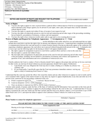 Document preview: Form SB-13-17072-360 Notice and Waiver of Rights and Request for Telephonic Appearance - County of San Bernardino, California