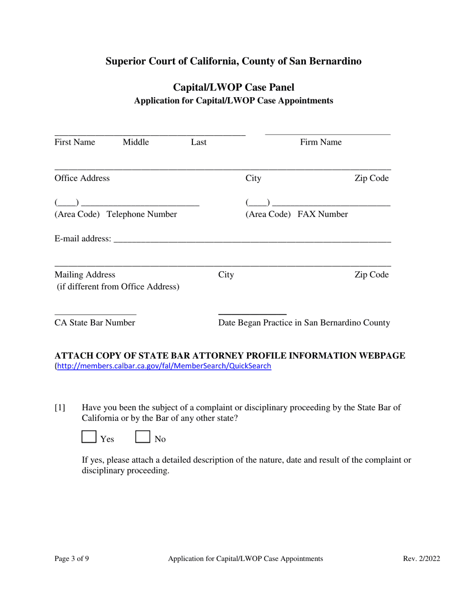 Application for Capital / Lwop Case Appointments - County of San Bernardino, California, Page 3