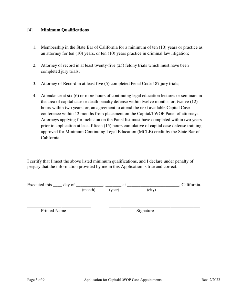 Application for Capital / Lwop Case Appointments - County of San Bernardino, California, Page 5